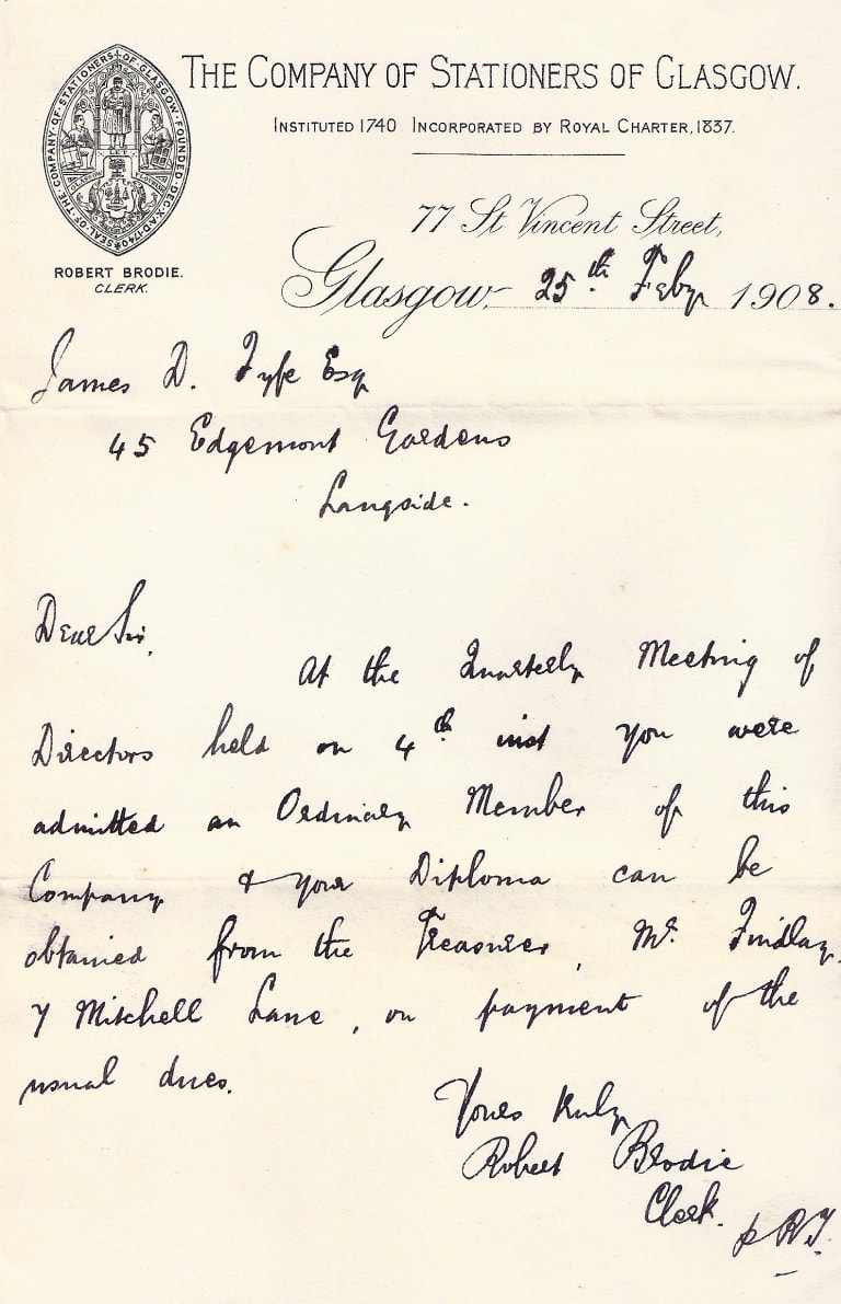 1908 Company of Stationers of Glasgow